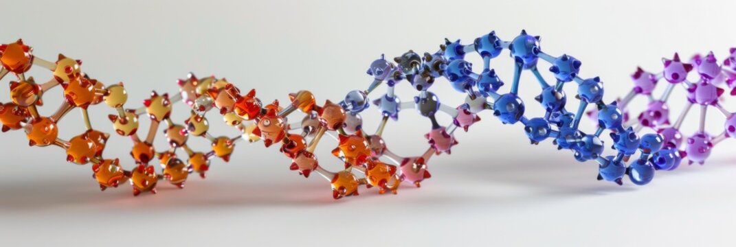 Colorful DNA double helix structure model - Close-up image of a vivid and colorful DNA double helix structure representing scientific discovery