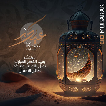 Eid Mubarak greeting card suitable for social media post template