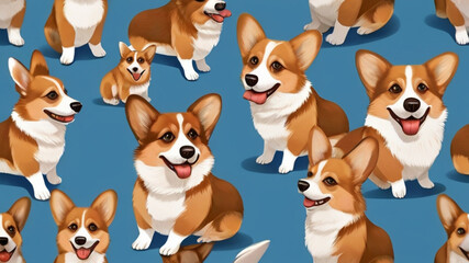 Cute corgi on blue  background