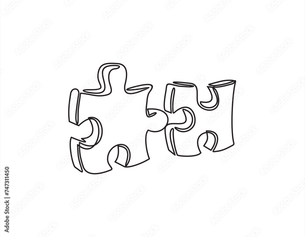 Poster one line drawing puzzle vector. puzzle single line vector linear icon. puzzle game outline line desi