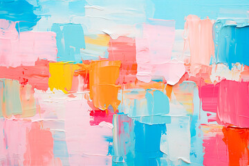 Abstract modern art drawn with broad, large strokes, oil painting, blue and pink colors, colorful