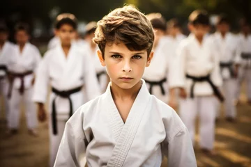 Foto op Plexiglas a karate practitioner Boy, his expression a testament to the dedication and discipline cultivated in the martial arts. © Surachetsh