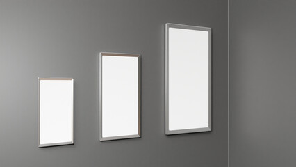 blank white frame on wall for poster mockup, poster or banner 3d mockup background, 3d render, branding advertisement, empty board