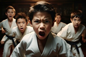 Fototapeta premium a karate practitioner Boy, his expression a testament to the dedication and discipline cultivated in the martial arts.