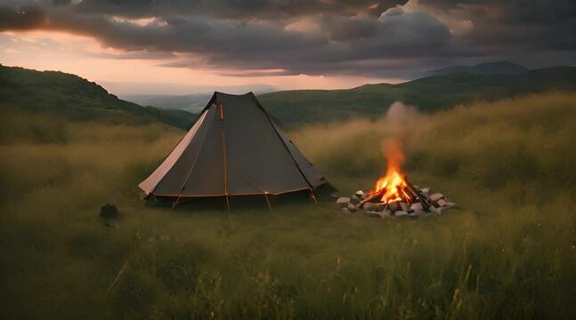 Reveling in the Splendor of a Campfire During Camping Created by Generative AI