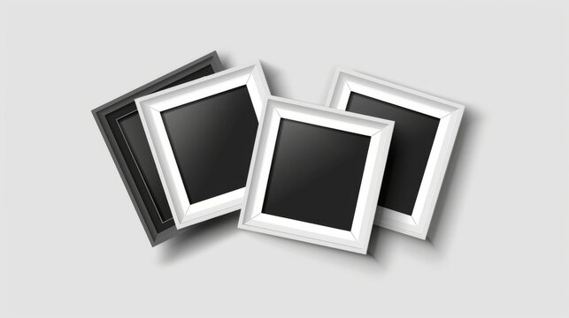 Minimalist black and white photo frames with shadows - isolated vector illustration on white background