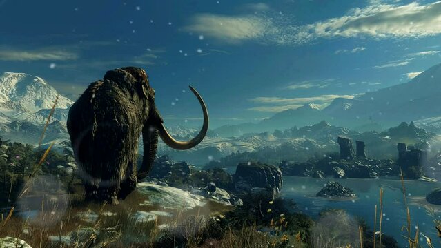 mammoth life in winter. Seamless looping time-lapse virtual 4k video animation background	
