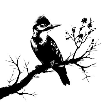 woodpecker bird ,icon, ,simple,vector,black and white, white background,clear color, silhouette Generative AI

