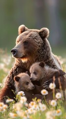 Mother Bear Tenderly Embraces Her Playful Cub in the Lush Forest. In this Snapshot of Wildlife Wonder, Witness the Endearing Affection Between Mother and Child