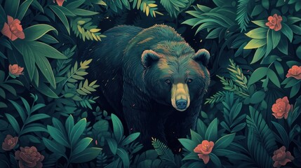 Majesty of the Forest: Witness the Majestic Grizzly Bear Roaming its Verdant Habitat. In this Snapshot of Untamed Wilderness - obrazy, fototapety, plakaty