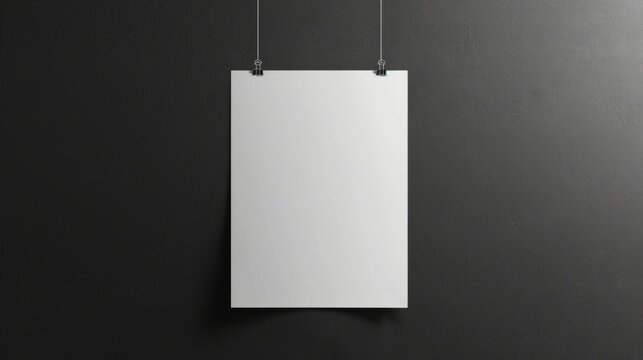 Realistic blank paper mock-up: white poster hanging with shadow - stock vector