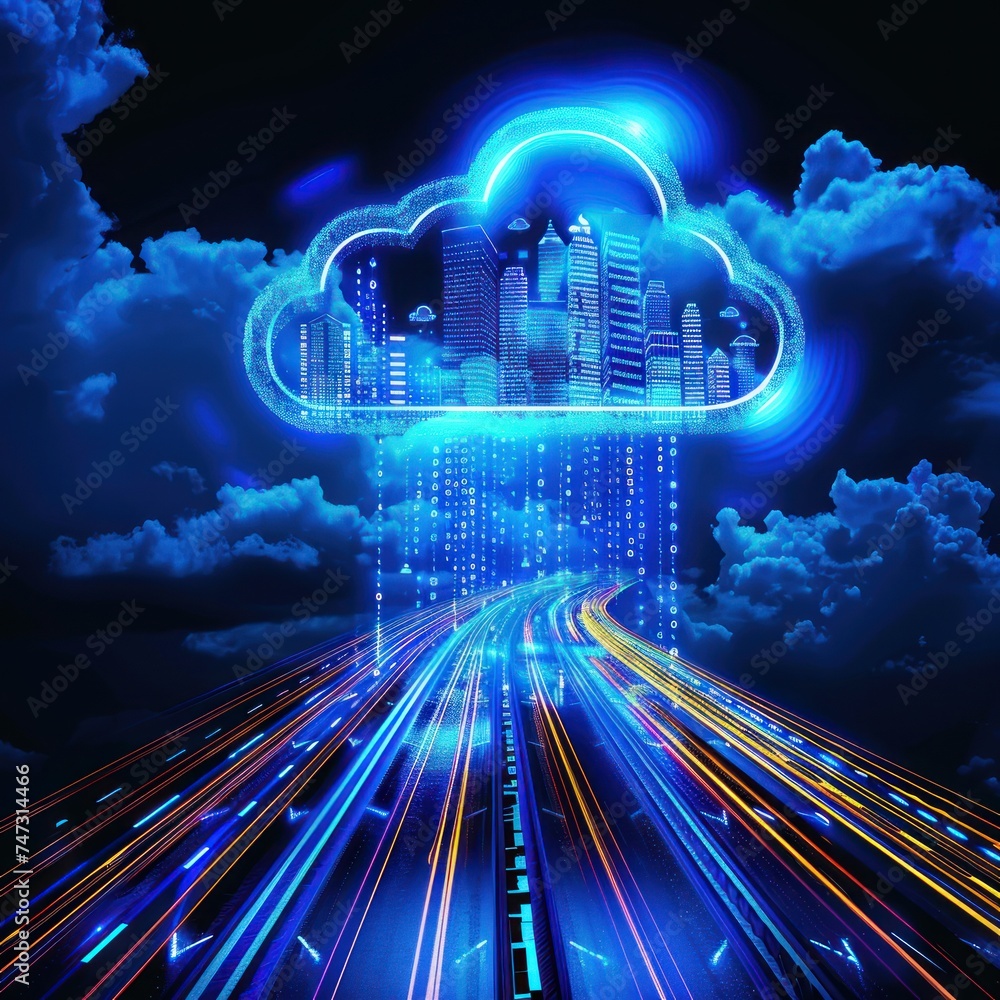 Aufkleber future of data storage: networking business in the digital era with connectivity to the cloud. commu