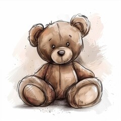 brown teddy bear vector illustration, in the style of white background, flat shading, hand-drawn...