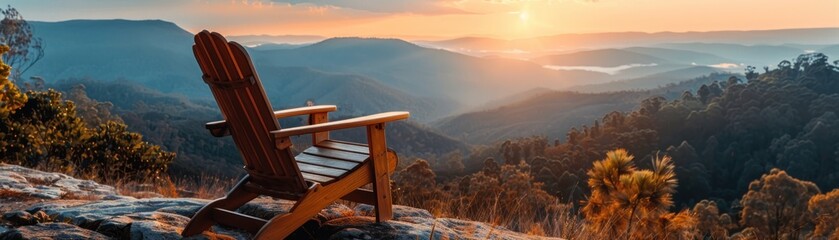Chair with a Mountain View: Embracing Nature's Majesty amidst Mountains and Sky. A Tranquil Landscape of Valleys and Hills, Perfect for Summer Travel