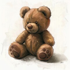 brown teddy bear vector illustration, in the style of white background, flat shading, hand-drawn...
