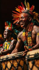 Fototapeta premium Exploring Indigenous Culture: Men of the Native Tribes Embrace Ancient Traditions. From the Remote Villages of Papua to the Lush Jungles of Indonesia
