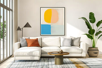Poster Frame mockup paper size. Modern Living room wall 
