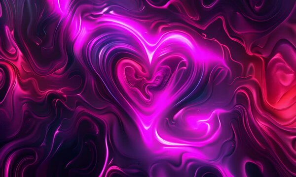 Digital image of a heart in abstract lines on a purple background. The concept of love and digital art.