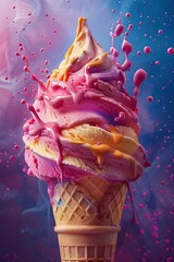 Sweet Symphony: Creative Poster Design Featuring Vanilla, Strawberry, and Chocolate Ice Cream