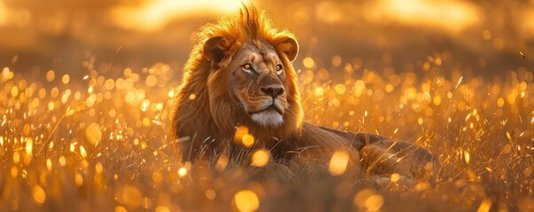 Majestic King of the African Savannah. Lion, the Wild Beauty of Nature. A Dangerous Predator, the...
