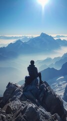 Conquering the Snowy Peaks. Thrill of Mountain Climbing in Winter. Against the Majestic Backdrop of Snow-Covered Mountains and Glittering Glaciers