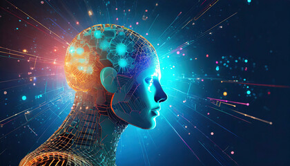 Obraz premium 3d rendering of artificial intelligence concept with circuit brain on blue background