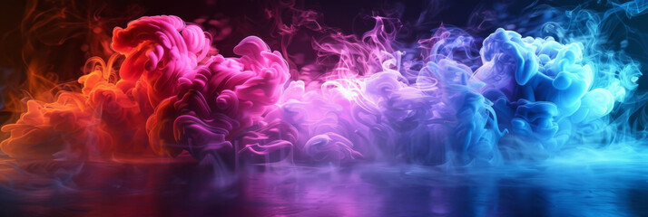 Colorful smoke waves in a dark environment - This striking image captures vivid smoke waves in red, blue, and purple hues across a black backdrop
