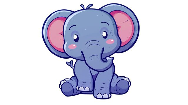 Cartoon elephant sitting in place with white plain background isolated. Seamless loop character funny isolated pet animation for children