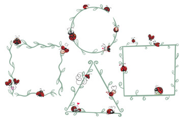 Beautiful Frame and Cute Ladybug. Ladybug cartoon character 