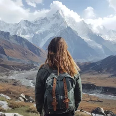 Papier Peint photo Everest Journey of Adventure in the Mountains. With Backpacks Strapped Tight and Spirits High, Travelers Embark on an Epic Hiking Expedition