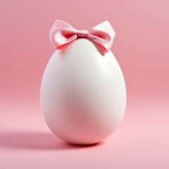 Easter egg with a pink bow on pink backgroung