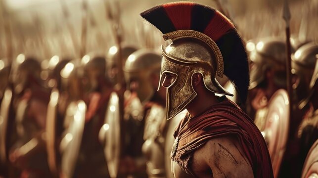 A brave Hoplite stands alone against a group of enemy soldiers undaunted by their numbers. He fights valiantly knowing that his sacrifice may be the key to victory for his