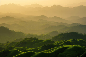 beautiful mountains in picturesque natural light, morning fog and breathtaking scenery - obrazy, fototapety, plakaty
