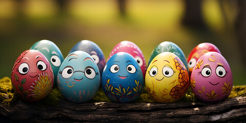 Cute and fun easter eggs with faces and smiles for easter celebration