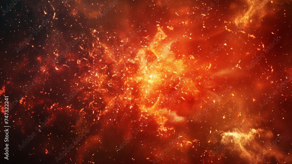 Wall mural a fiery fractal explosion with intense red and orange particles, simulating a cosmic event.