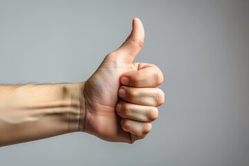 Hand showing thumbs up sign against isolated on white background