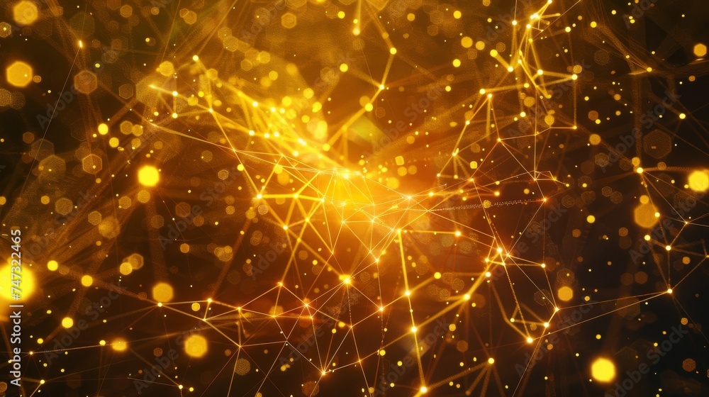Wall mural a golden fractal network with shimmering particles, symbolizing connections and networks in a digita