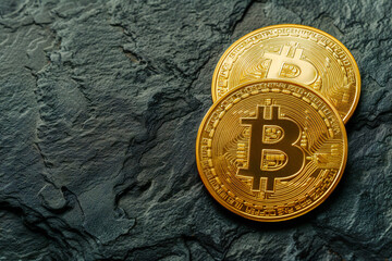 Cryptocurrency Golden Bitcoin on Dark Background