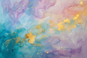 Fototapeta na wymiar Watercolor Texture with Golden Splashes