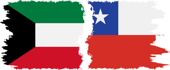 Chile and Kuwait grunge flags connection vector