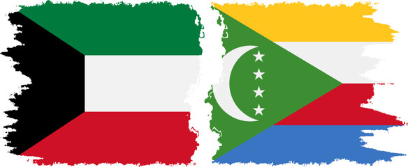 Comoros and Kuwait grunge flags connection vector