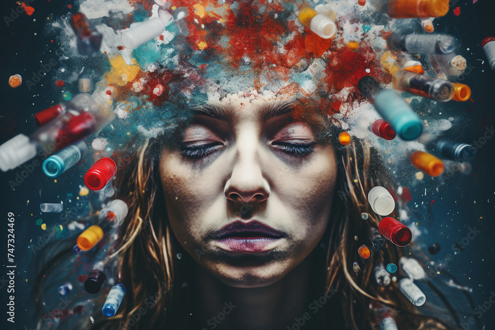 Poster conceptual image of drug addicted person made with generative ai