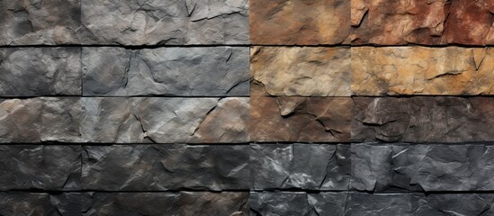 A stone wall featuring a mix of different colors and shapes, creating a unique and textured surface. The variations in the stones add visual interest and depth to the wall, making it ideal for use as