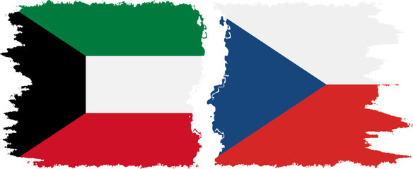 Czech and Kuwait grunge flags connection vector