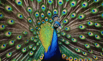 Obraz premium Bright peacock with a loose tail. oil painting
