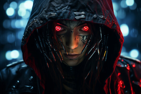 AI generated picture of cyberpunk girl future technology or game personage