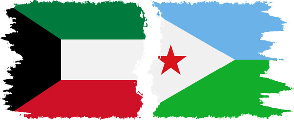 Djibouti and Kuwait grunge flags connection vector