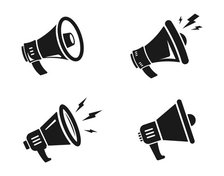 Megaphones icons set. Loudspeaker sign and symbol. Graphic design of megaphone icons. Set of simple speaker icons. Vector illustration