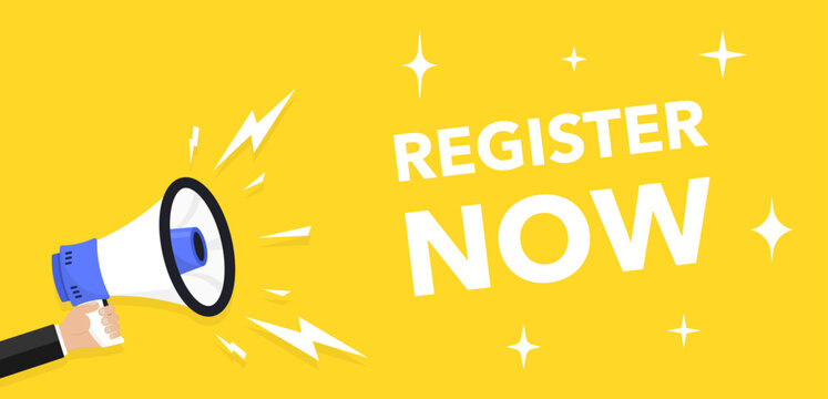 Register now tag. Vector button for registration in services, blogs, websites. Register now chat speech message. Banner promotion. Free registration offer. Vector Illustration