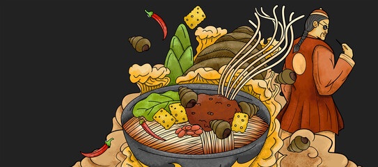 Original hand drawn cartoon delicious noodles illustration poster material	
